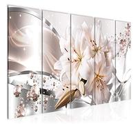 Runa Art Wall Picture XXL Flowers Lilies 200 X 80 cm Beige Gray 5 Pieces - Made In Germany - 021855a