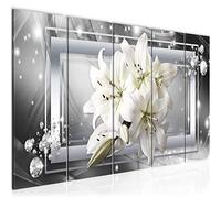 Runa Art Wall Picture XXL Flowers Lilies 200 X 80 cm Gray Beige 5 Pieces - Made In Germany - 021755c