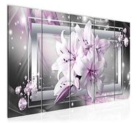 Runa Art Wall Picture XXL Flowers Lilies 200 X 80 cm Gray Pink 5 Pieces - Made In Germany - 021755b