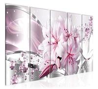 Runa Art Wall Picture XXL Flowers Lilies 200 X 80 cm Gray Pink 5 Pieces - Made In Germany - 021855c