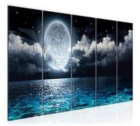 Runa Art Wall Picture XXL Full Moon Sea 200 X 80 cm blue 5 Pieces - Made In Germany - 025355a