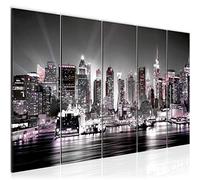 Runa Art Wall Picture XXL New York city 200 X 80 cm Pink Gray 5 Pieces - Made In Germany - 605555b