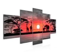 Runa Art - Wall Pictures Africa Sunset 200 x 100 cm 5 Parts XXL Wall Art Non-woven Canvas Gray Orange 000251b