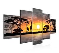Runa Art - Wall Pictures Africa Sunset 200 x 100 cm 5 Parts XXL Wall Art Non-woven Canvas Orange 000251c