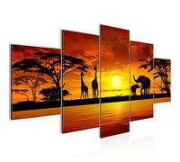 Runa Art - Wall Pictures Africa Sunset 200 x 100 cm 5 Parts XXL Wall Art Non-woven Canvas Orange 000251a