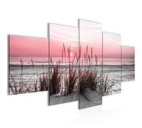 Runa Art - Wall Pictures Beach sunset 200 x 100 cm 5 Pieces XXL Wall Art Non-woven Canvas Grey Pink 043751b