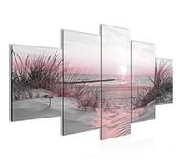 Runa Art - Wall Pictures Beach Sunset 200 x 100 cm 5 Pieces XXL Wall Art Non-woven Canvas pink grey 041751b