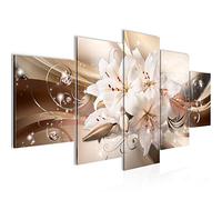 Runa Art - Wall Pictures Flowers Lilies 200 x 100 cm 5 Parts XXL Wall Art Non-woven Canvas Beige Brown 020151a