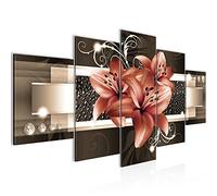 Runa Art - Wall Pictures Flowers Lilies 200 x 100 cm 5 Parts XXL Wall Art Non-woven Canvas Beige Brown 008651b