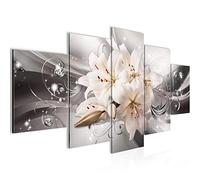 Runa Art - Wall Pictures Flowers Lilies 200 x 100 cm 5 Parts XXL Wall Art Non-woven Canvas Gray Beige 020151c