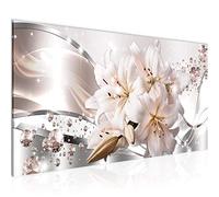 Runa Art Wall Pictures Flowers Lilies Modern Non-Woven Canvas Living Room Hall Diamond Beige Gray 021812a