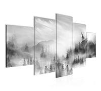Runa Art - Wall Pictures Forest Stag 200 x 100 cm 5 Pieces XXL Wall Art Non-woven Canvas Black White 042851c