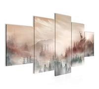 Runa Art - Wall Pictures Forest Stag 200 x 100 cm 5 Pieces XXL Wall Art Non-woven Canvas Brown Green 042851a
