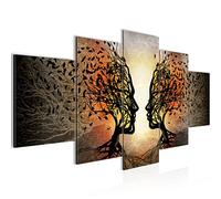 Runa Art - Wall Pictures Kiss Tree Couple 200 x 100 cm 5 Pieces XXL Wall Art Non-woven Canvas black orange 041251a