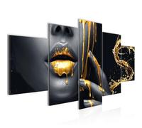 Runa Art - Wall Pictures Lips Gold Black 200 x 100 cm 5 Pieces XXL Wall Art Non-woven Canvas Woman 041551a