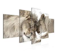 Runa Art - Wall Pictures Löwen Love 200 x 100 cm 5 Parts XXL Wall Art Non-woven Canvas Beige 002151b