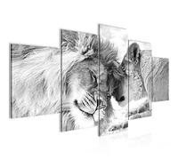 Runa Art - Wall Pictures Löwen Love 200 x 100 cm 5 Parts XXL Wall Art Non-woven Canvas Black-And-White 002151c