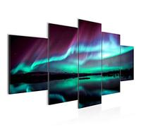 Runa Art - Wall Pictures Northern lights night sky 200 x 100 cm 5 Pieces XXL Wall Art Non-woven Canvas Blue Turquoise 041951a