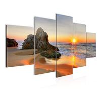 Runa Art - Wall Pictures Sunrise Beach 200 x 100 cm 5 Parts XXL Wall Art Non-woven Canvas Orange 609551a