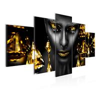 Runa Art - Wall Pictures Woman Face Lips 200 x 100 cm 5 Pieces XXL Wall Art Non-woven Canvas Black gold 042151c