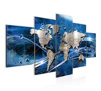 Runa Art - Wall Pictures World Map 200 x 100 cm 5 Parts XXL Wall Art Non-woven Canvas Blue 106851a