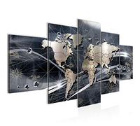 Runa Art - Wall Pictures World Map 200 x 100 cm 5 Parts XXL Wall Art Non-woven Canvas Gray 106851c