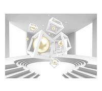 Runa Art Wallpaper 396 x 280 cm 3D Abstract Cube Non-Woven Decoration Print Wall Mural Living Room - Made in Germany - Beige White 9276012b