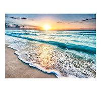 Runa Art Wallpaper 396 x 280 cm Beach sea Sunset Non-Woven Decoration Print Wall Mural Living Room - Made in Germany - Orage Blue 9467012a