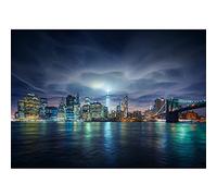 Runa Art Wallpaper 396 x 280 cm New York Night Non-Woven Decoration Print Wall Mural Living Room - Made in Germany - Blue 9210012b