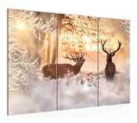 Runa Art Winter Deer Pictures XXL Living Room Beige Forest Nature 120 X 80 cm 3 Pieces Wall Art 003931a