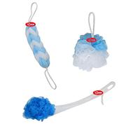 RUNA Blue Wash Loofah for Bathing Men and women|Back body Sponge Loofah|Bath Brush Scrubber with Long Handle -Bathing For Women,Girls,Men(Combo of 3) Colour (Blue)