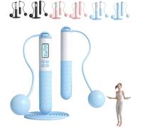 Runaivete Skipping Rope with Counter - Runaivete Cordless Jump Rope, Intelligent Adjustable Digital Timer & Calorie Burned Counting Jumprope with LCD Display for Fitness (Blue+White)