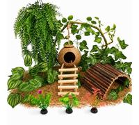 RUNANIA Crested Gecko Tank Accessories，Reptile Vines Plants with Coconut Shell Ladder Hideout Hermit Crab Decor for Bearded Dragon Lizard Chameleon Tortoise Snake