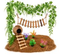 RUNANIA Crested Gecko Tank Accessories，Reptile Vines Plants with Coconut Shell Ladder Hideout Hermit Crab Decor for Leopard Gecko Lizard Chameleon Tortoise Snake Terrarium Decor