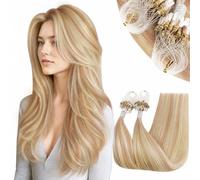 RUNATURE 16 Inch Micro Beads Hair Extensions Blonde Highlight Ash Blonde Micro Ring Hair Extensions Human Hair Blonde 50g/50s #18P613