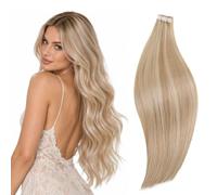 RUNATURE 16In Tape in Hair Extensions Real Human Hair Ash Blonde #18AP60 | Ash Blonde Highlight Blonde Tape in Hair Extensions Human Hair 20Pcs/50G, Remy Invisible Tapes, Smooth, Adds Length
