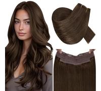 RUNATURE 20 Inch Brown Invisible Wire Hair Extensions Real Human Hair Brown Secret Fish Line Hair Extensions Straight Remy Human Hair 100g #4