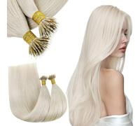 RUNATURE 22 inch Nano Beads Hair Extensions Real Human Hair Blonde Nano Hair Extensions Real Human Hair White Blonde Invisible Remy Nano Rings Hair 50g 50s #800