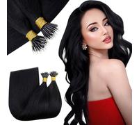 RUNATURE Black Nano Hair Extensions Real Human Hair 20 Inch Nano Beads Hair Extensions Human Hair Cold Fusion Silky Straight Hair 50s 50g #1