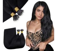 RUNATURE Black Nano Hair Extensions Real Human Hair Black Nano Ring Hair Extensions Remy Straight Invisible Nano Rings Hair 50s 50g 16 Inch #1