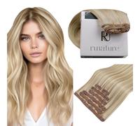 RUNATURE Blonde Clip in Human Hair Extension Ash Blonde Highlight Platinum Blonde Clip in Hair Extensions Human Hair Clip on Extensions Blonde 10 Inch 80 Gram 7pcs