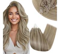 RUNATURE Blonde Micro Beads Hair Extensions Real Human Hair 22 Inch Invisible Micro Loop Hair Extensions Blonde Highlight Ash Brown 50g 50s #p8/60