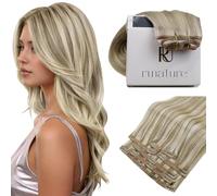 RUNATURE Clip in Hair Extensions Real Human Hair Blonde Highlight Light Blonde Clip in Extensions Human Hair Blonde Clip in Real Hair Extensions 18 Inch 120gram 7PCS