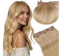 RUNATURE Clip in Hair Extensions Real Human Hair Blonde Highlight with Medium Blonde Clip Extensions Remy Human Hair 14 Inch 3 Pieces/50g #16/24