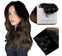 RUNATURE Clip in Hair Extensions Real Human Hair Brown Balayage Blonde Hair Extensions Clip in straight Remy Brown Ombre Full Head 14Inch 70 Gram #1b/4/27
