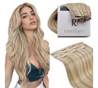 RUNATURE Clip-In Real Hair Extensions, Blonde Highlighting, 25 cm, 3 Pieces, Seamless Clip-Ons, Golden Blonde, 50 g
