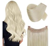 RUNATURE Invisible Wire Hair Extensions 12 Inch Human Hair Platinum Blonde Fish Line Hair Extensions Real Human Hair Shuot Blonde Invisible Wire Hair 70g #60