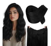 RUNATURE Invisible Wire Hair Extensions Human Hair 20in Black 80g #1