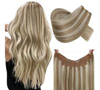 RUNATURE Invisible Wire Hair Extensions Real Human Hair Brown Highlight Blonde 12 Inch 70g Wire Hair Extensions Human Hair Straight #p8/24