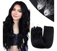 RUNATURE Micro Beads Hair Extension Real Human Hair Jet Black Micro Loop Hair Extensions Natural Looking Cold Fusion Remy Straight Invisible Micro Beads Hair 16inch 50s 50g #1